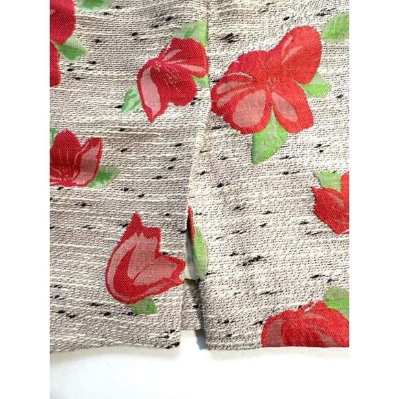 Preppy Academia Floral Pencil Skirt Size 2 Cream Tweed Pink Career Officecore - Picture 4 of 11